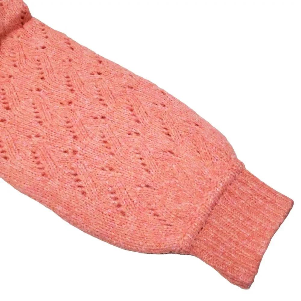 J. CREW Pointelle Crewneck Wool Blend Sweater XL Coral Balloon Sleeve Cozy Knit